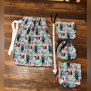 4 Handmade “Skateboarding Bears” Cotton Drawstring Gift Bags